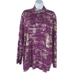 Chico's Foil Mock Tee Top Size‎ 4 Long Sleeve Knit Touch Of Cool NWT TP-3607